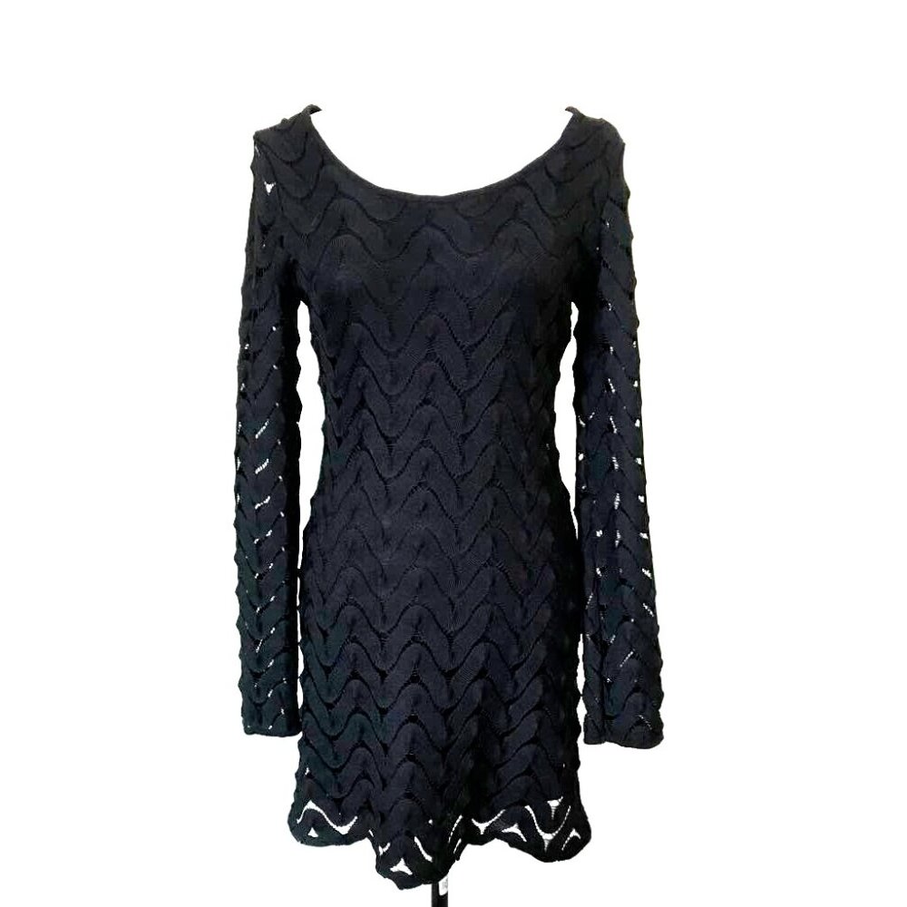 FREE PEOPLE Midi Dress Size Small Black Lined Open Knit Shell Overlay
